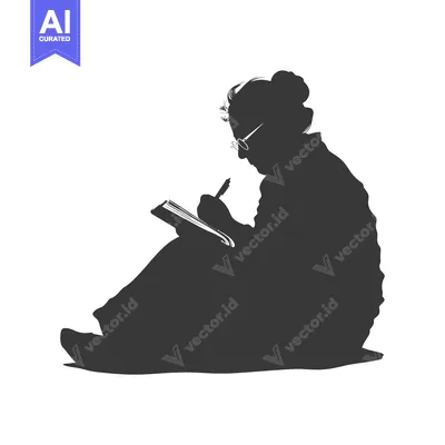 Aset desain premium: Silhouette of a Woman Writing in a Notebook