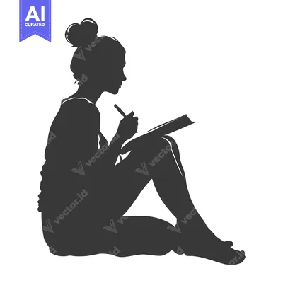 Aset desain premium: Silhouette of a Woman Writing in a Notebook