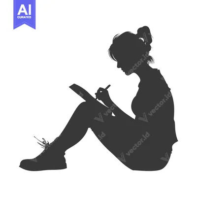 Aset desain premium: Silhouette of a Woman Writing in a Notebook