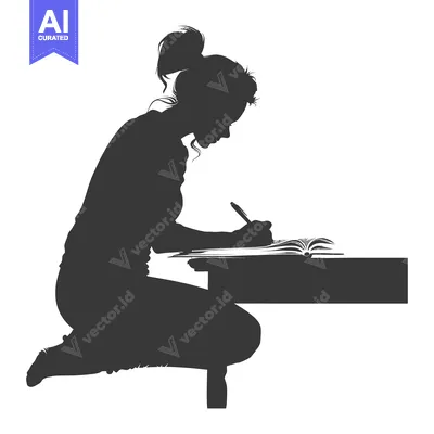 Aset desain premium: Silhouette of a Woman Writing in a Notebook