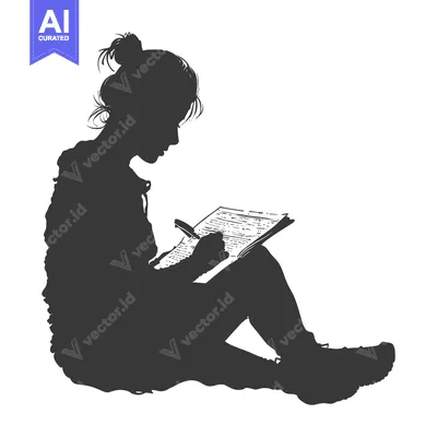 Aset desain premium: Silhouette of a Woman Writing in a Notebook