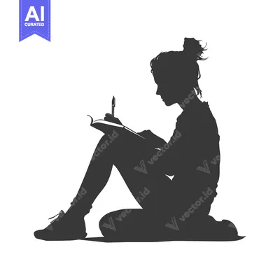 Aset desain premium: Silhouette of a Woman Writing in a Notebook