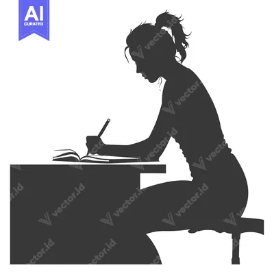 Aset premium populer: Silhouette of a Woman Writing in a Notebook at a Desk