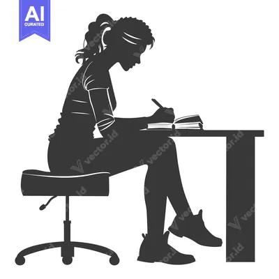 Aset premium populer: Silhouette of a woman writing in a notebook at a desk