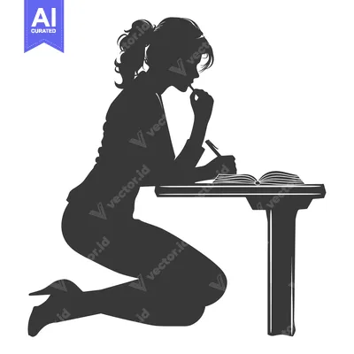 Silhouette of a woman writing in a notebook at a desk