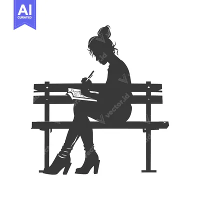 Aset premium populer: Silhouette of a Woman Writing in a Notebook on a Bench
