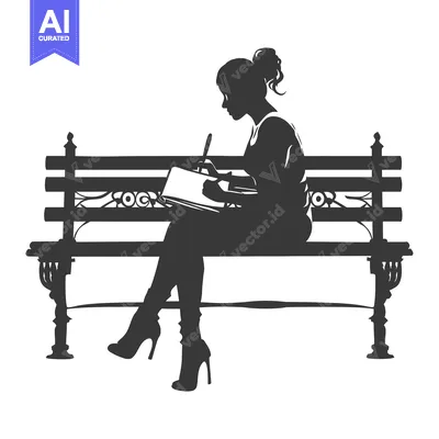 Aset premium populer: Silhouette of a woman writing in a notebook on a bench