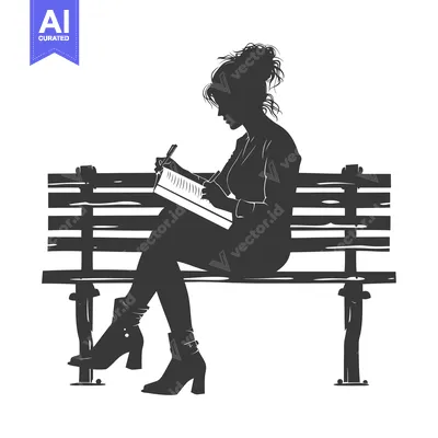 Silhouette of a Woman Writing in a Notebook While Sitting on a Bench