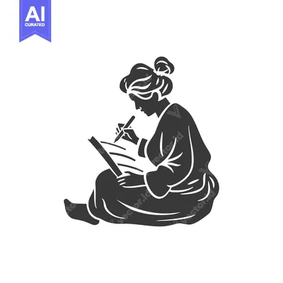 Aset desain premium: Silhouette of a Woman Writing in a Sitting Position