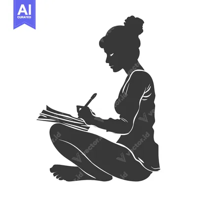 Silhouette of a Woman Writing in a Sitting Position