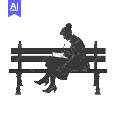 Silhouette of a Woman Writing on a Bench