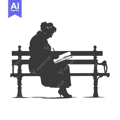 Popular premium asset: Silhouette of a woman writing on a bench