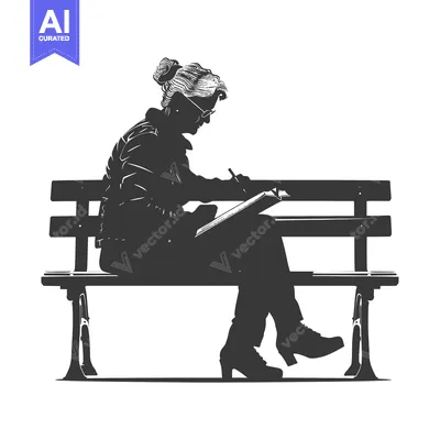 Aset premium populer: Silhouette of a Woman Writing on a Bench