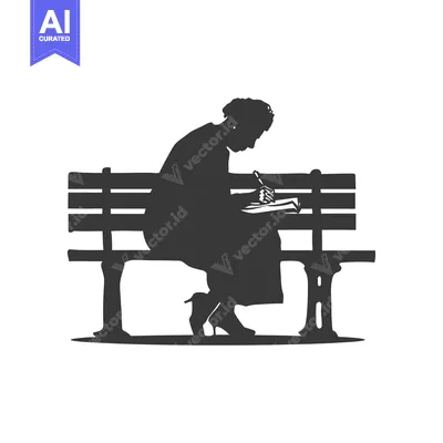 Premium design asset: Silhouette of a Woman Writing on a Bench