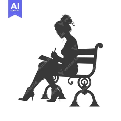 Aset desain premium: Silhouette of a Woman Writing on a Bench