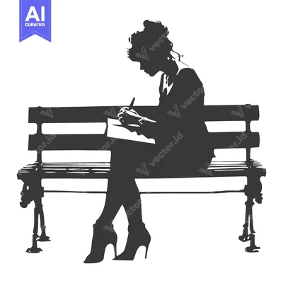 Aset premium populer: Silhouette of a Woman Writing on a Bench