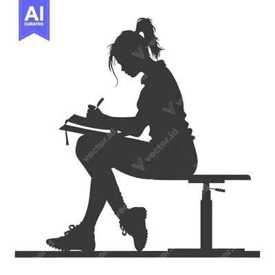 Silhouette of a Woman Writing on a Book While Seated on a Bench