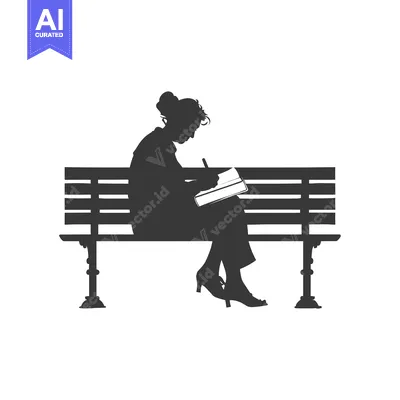 Premium design asset: Silhouette of a Woman Writing on a Park Bench