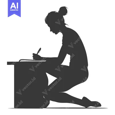 Popular premium asset: Silhouette of a Woman Writing on a Table