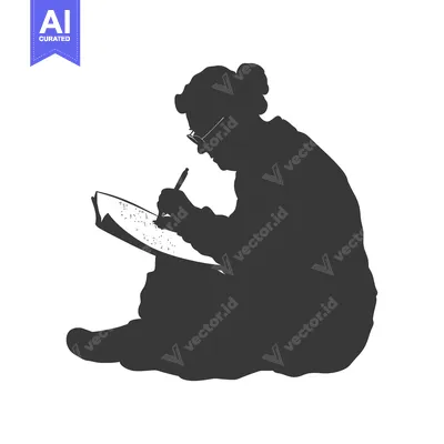 Silhouette of a Woman Writing with a Pen and Glasses