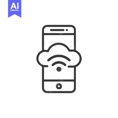 Smartphone Cloud Computing: Minimalist Line Art Icon of Wireless Data