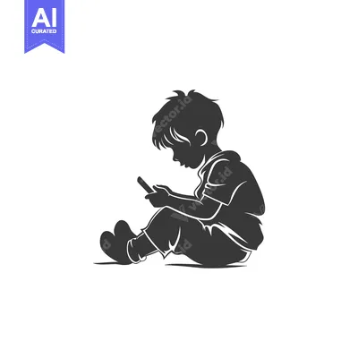 Popular premium asset: Silhouette of a Young Boy Sitting and Using a Smartphone