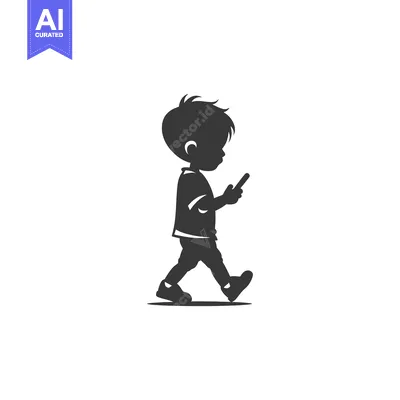 Aset premium populer: Silhouette of a Young Boy Walking and Looking at His Phone