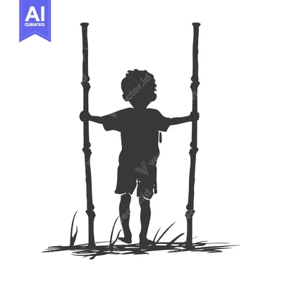 Premium design asset: Silhouette of a Young Boy Walking on Stilts