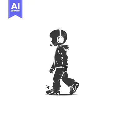 Aset premium populer: Silhouette of a Young Boy Walking While Wearing Headphones