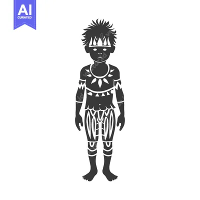 Aset desain premium: Silhouette of a Young Boy Wearing Traditional Tribal Clothing