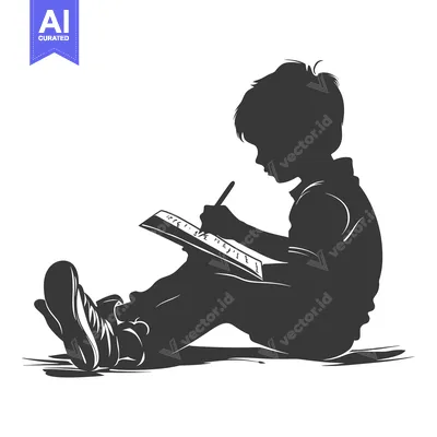 Silhouette of a Young Boy Writing in a Notebook