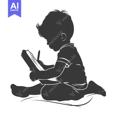 Aset desain premium: Silhouette of a Young Child Drawing in a Notebook