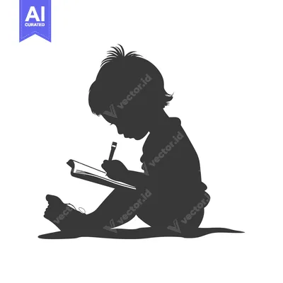 Aset premium populer: Silhouette of a Young Child Sitting and Drawing