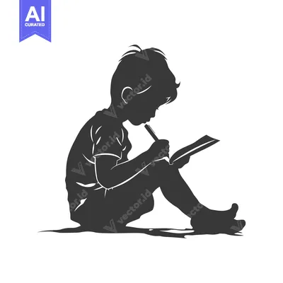 Aset desain premium: Silhouette of a Young Child Sitting and Writing