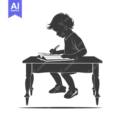 Premium design asset: Silhouette of a Young Child Writing at a Desk