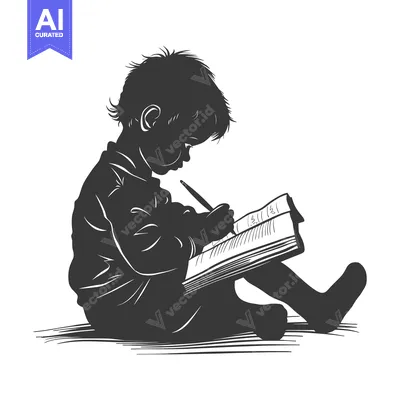 Silhouette of a Young Child Writing in a Book