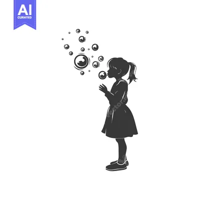 Silhouette of a young girl blowing bubbles