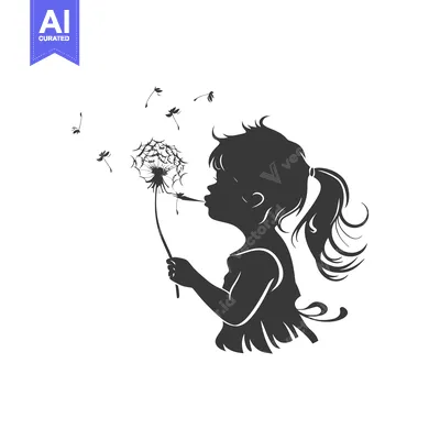Silhouette of a Young Girl Blowing on a Dandelion