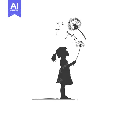 Aset premium populer: Silhouette of a Young Girl Blowing on Dandelion Seeds
