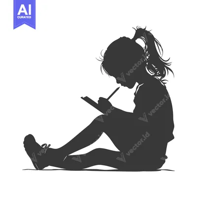 Premium design asset: Silhouette of a Young Girl Drawing on Paper