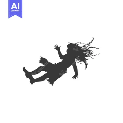 Popular premium asset: Silhouette of a Young Girl Falling with Her Hair Flowing