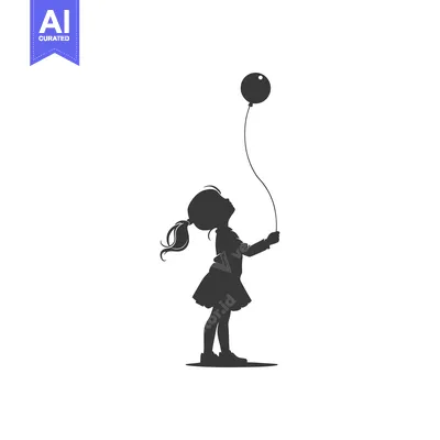 Aset premium populer: Silhouette of a Young Girl Holding a Balloon