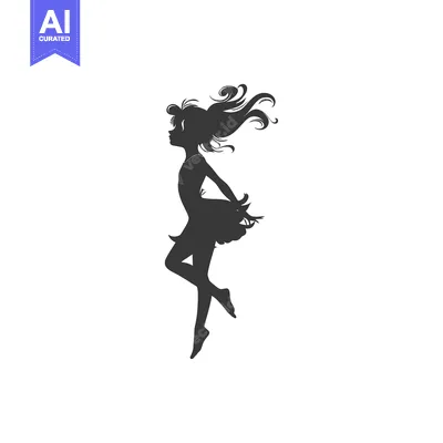 Aset premium populer: Silhouette of a Young Girl in a Dress with Flowing Hair