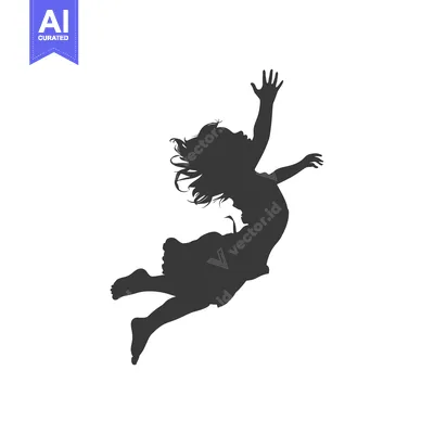 Silhouette of a Young Girl Jumping with Arms Outstretched