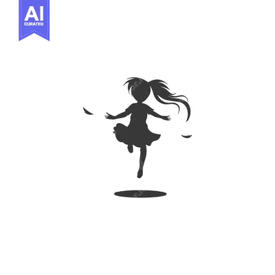 Premium design asset: Silhouette of a Young Girl Jumping with Flowing Hair