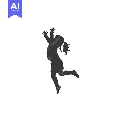 Aset premium populer: Silhouette of a young girl jumping with joy
