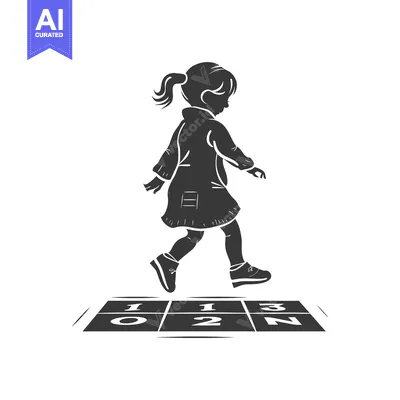 Silhouette of a young girl playing hopscotch