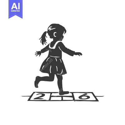 Popular premium asset: Silhouette of a Young Girl Playing Hopscotch