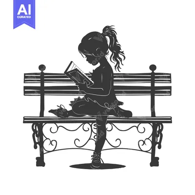Silhouette of a Young Girl Reading a Book on a Bench