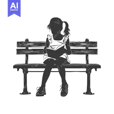 Silhouette of a Young Girl Reading on a Bench